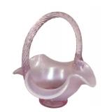 E1 - Vintage Fenton Stretch Glass Basket - Iridescent Pink