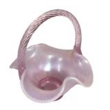 E1 - Vintage Fenton Stretch Glass Basket - Iridescent Pink