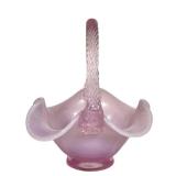 E1 - Vintage Fenton Stretch Glass Basket - Iridescent Pink