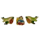 B2 - Shawnee Rickshaw Planter Set of 3 - Asian Themed Man Pulling Cart, Vintage 1940s