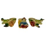 B2 - Shawnee Rickshaw Planter Set of 3 - Asian Themed Man Pulling Cart, Vintage 1940s