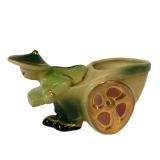 B2 - Shawnee Rickshaw Planter Set of 3 - Asian Themed Man Pulling Cart, Vintage 1940s