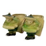 B2 - Shawnee Rickshaw Planter Set of 3 - Asian Themed Man Pulling Cart, Vintage 1940s