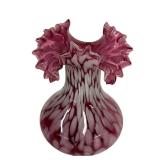 E2 - Vintage Fenton Cranberry Glass Vase - 8in - Ruffled Top Bulb Body