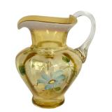 E2 - Fenton Hand-Painted Daisy Pitcher 7 Inches High - Amber Glass
