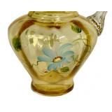 E2 - Fenton Hand-Painted Daisy Pitcher 7 Inches High - Amber Glass