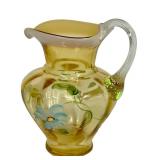 E2 - Fenton Hand-Painted Daisy Pitcher 7 Inches High - Amber Glass