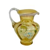 E2 - Fenton Hand-Painted Daisy Pitcher 7 Inches High - Amber Glass