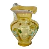 E2 - Fenton Hand-Painted Daisy Pitcher 7 Inches High - Amber Glass