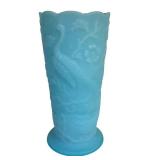 E2 - Fenton Blue Satin 8in Vase - 1974-1975