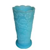 E2 - Fenton Blue Satin 8in Vase - 1974-1975