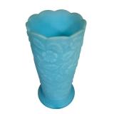 E2 - Fenton Blue Satin 8in Vase - 1974-1975