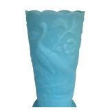 E2 - Fenton Blue Satin 8in Vase - 1974-1975