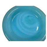 E2 - Fenton Blue Satin 8in Vase - 1974-1975