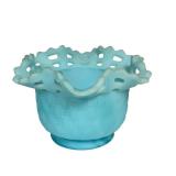 E2 - Fenton Glass Basket Weave Lattice Edge Vases - Pair, Turquoise