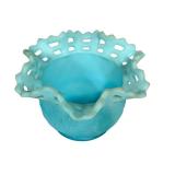 E2 - Fenton Glass Basket Weave Lattice Edge Vases - Pair, Turquoise