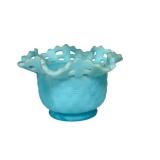 E2 - Fenton Glass Basket Weave Lattice Edge Vases - Pair, Turquoise