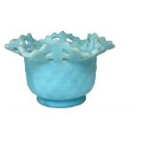 E2 - Fenton Glass Basket Weave Lattice Edge Vases - Pair, Turquoise