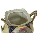 M2 - Antique Porcelain Sugar Caddy & Creamer - Floral Design, 5.5 Inches, Unmarked