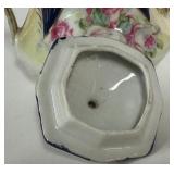 M2 - Antique Porcelain Sugar Caddy & Creamer - Floral Design, 5.5 Inches, Unmarked