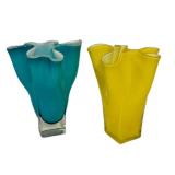 M2 - Hand Blown Art Glass Vases -Teal & Yellow