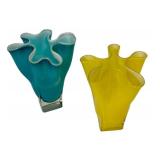 M2 - Hand Blown Art Glass Vases -Teal & Yellow