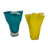 M2 - Hand Blown Art Glass Vases -Teal & Yellow