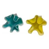 M2 - Hand Blown Art Glass Vases -Teal & Yellow