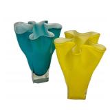 M2 - Hand Blown Art Glass Vases -Teal & Yellow