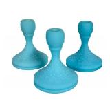 E3 - Fenton Blue Satin Glass Candle Holders (Lot of 3) - Vintage 1974-75