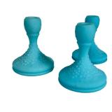 E3 - Fenton Blue Satin Glass Candle Holders (Lot of 3) - Vintage 1974-75