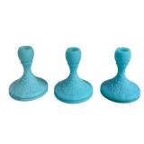 E3 - Fenton Blue Satin Glass Candle Holders (Lot of 3) - Vintage 1974-75