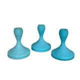 E3 - Fenton Blue Satin Glass Candle Holders (Lot of 3) - Vintage 1974-75