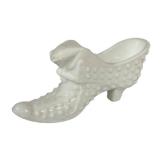 E3 - Vintage Fenton Milk Glass Hobnail Vase With Crimped Edge & Slippers