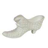 E3 - Vintage Fenton Milk Glass Hobnail Vase With Crimped Edge & Slippers