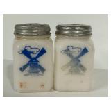 E1 - Vintage Pair of Milk Glass Dutch Windmill Salt & Pepper Shakers