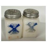 E1 - Vintage Pair of Milk Glass Dutch Windmill Salt & Pepper Shakers