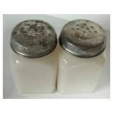 E1 - Vintage Pair of Milk Glass Dutch Windmill Salt & Pepper Shakers
