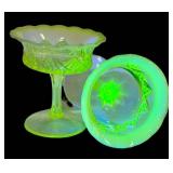 M3 - Northwood Diamond Spearhead Jelly Compotes Pair - Antique Glass