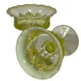 M3 - Northwood Diamond Spearhead Jelly Compotes Pair - Antique Glass