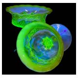 M3 - Northwood Diamond Spearhead Jelly Compotes Pair - Antique Glass