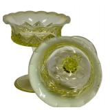 M3 - Northwood Diamond Spearhead Jelly Compotes Pair - Antique Glass