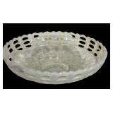 E3 - Fenton Glass French Opalescent Hobnail Cream & Sugar Set & Basket Weave Bowl 8 in (circa 1942-1956 & 1930-36)