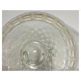 E3 - Fenton Glass French Opalescent Hobnail Cream & Sugar Set & Basket Weave Bowl 8 in (circa 1942-1956 & 1930-36)