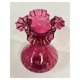 E3 - Vintage Fenton Cranberry Glass Vase 8" - Ruffled Edge