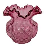 E3 - Fenton Diamond-Optic Cranberry Glass Vase (1940s-50s)