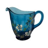 L3 - Vintage Fenton Art Glass Hand-Painted Blue Pitcher- Signed