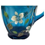 L3 - Vintage Fenton Art Glass Hand-Painted Blue Pitcher- Signed