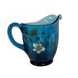 L3 - Vintage Fenton Art Glass Hand-Painted Blue Pitcher- Signed