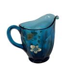 L3 - Vintage Fenton Art Glass Hand-Painted Blue Pitcher- Signed